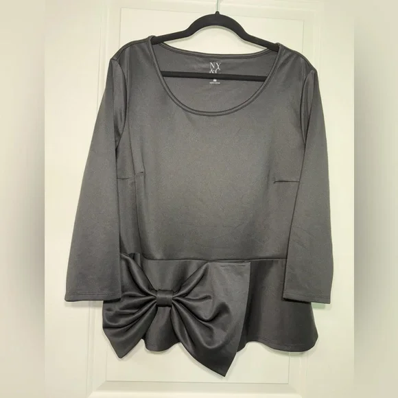 New York & Company Women's Black Blouse with Bow Accent - Picture 1 of 7
